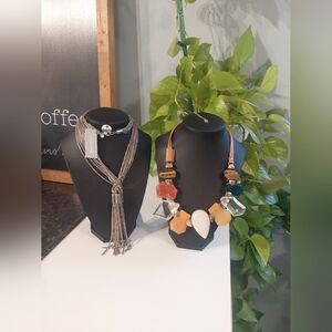 LYDELL NYC New Silver and SARA Tan Necklace Duo